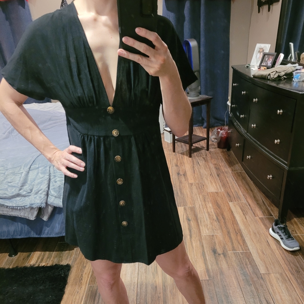 Shein Plunging deep V neck black mini dress